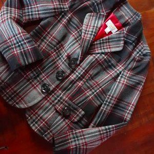 Talbots Petites Wool Blazer Grey Black Plaid 4 NWOT